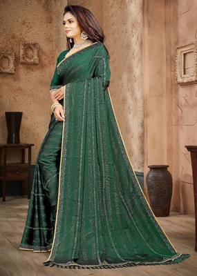 Green color siroski stone work rimzhim patta saree with  blouse 3