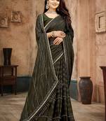 Mehandi color siroski stone work rimzhim patta saree with  blouse