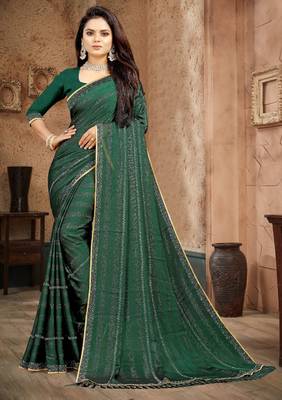 Green color siroski stone work rimzhim patta saree with  blouse 4