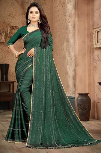 Green color siroski stone work rimzhim patta saree with  blouse