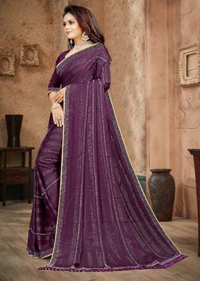 Purple color siroski stone work rimzhim patta saree with  blouse 3