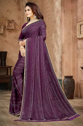 Purple color siroski stone work rimzhim patta saree with  blouse