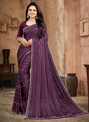 Purple color siroski stone work rimzhim patta saree with  blouse 4