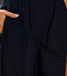 Women's navy blue & cream floral printed kurta with palazzo