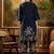 Women's navy blue & cream floral printed kurta with palazzo