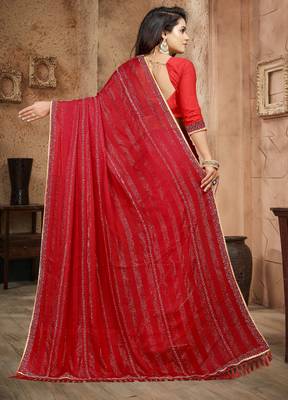Red color siroski stone work rimzhim patta saree with  blouse 2