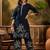 Women's navy blue & cream floral printed kurta with palazzo