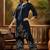 Women's navy blue & cream floral printed kurta with palazzo