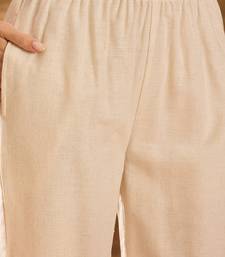 Women's cream & blue floral printed kurta with palazzo