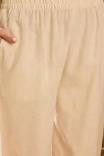 Women's cream & brown floral printed kurta with palazzo