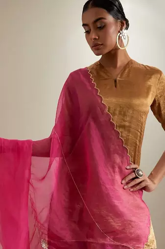 Gold plain silk sharara