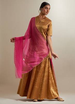 Gold plain silk sharara 1