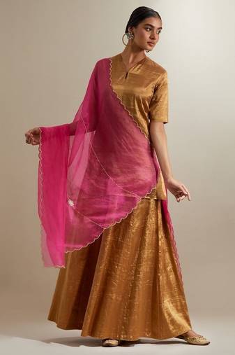 Gold plain silk sharara