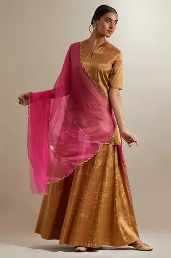 Gold plain silk sharara