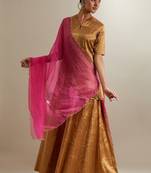 Gold plain silk sharara