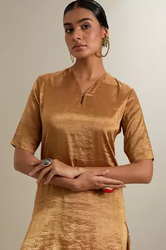Gold plain silk sharara