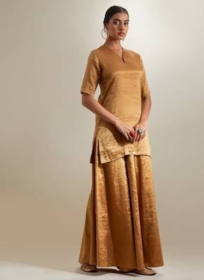 Gold plain silk sharara 4