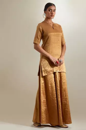 Gold plain silk sharara