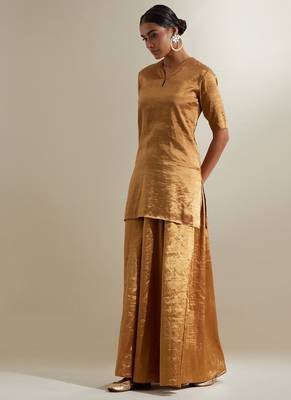 Gold plain silk sharara 5