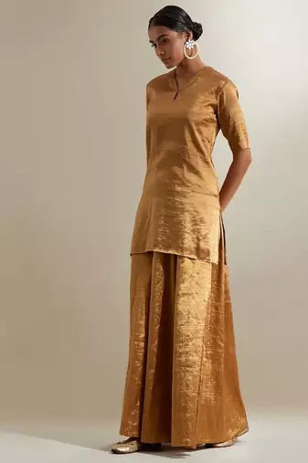 Gold plain silk sharara