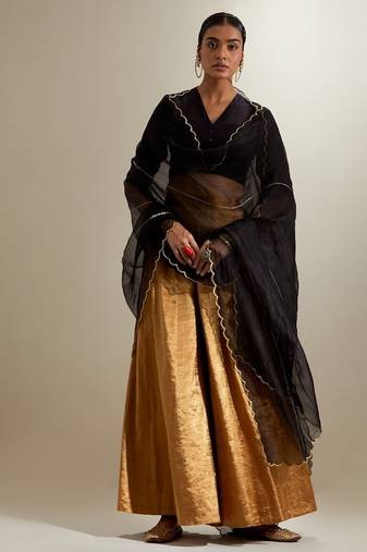 Black plain silk palazzo set