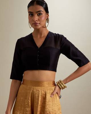 Black plain silk palazzo set 2