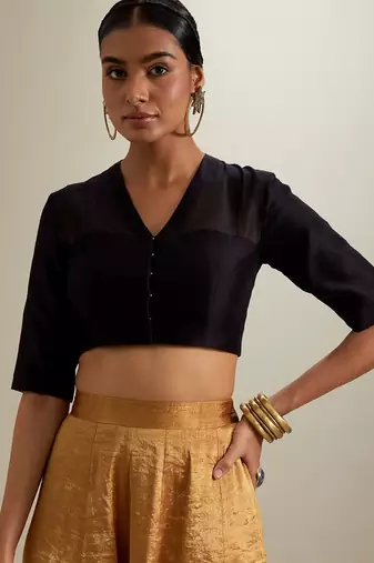 Black plain silk palazzo set
