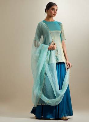 Blue plain silk sharara 1