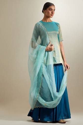 Blue plain silk sharara