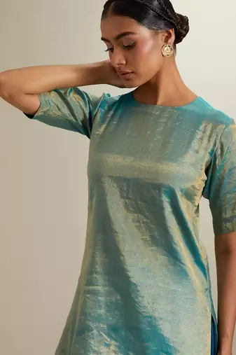 Blue plain silk sharara