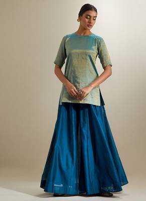 Blue plain silk sharara 3