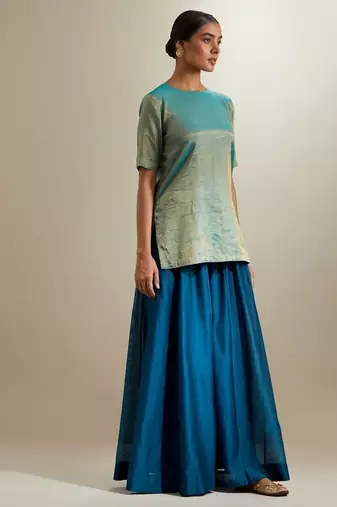 Blue plain silk sharara