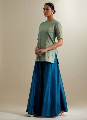 Blue plain silk sharara 5