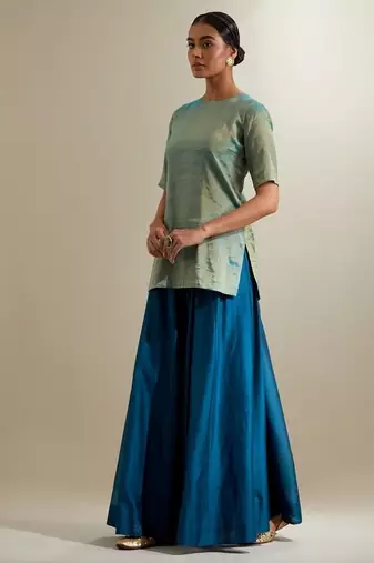 Blue plain silk sharara