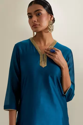 Blue plain chanderi sharara