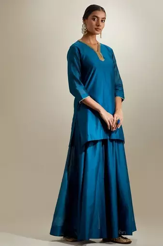 Blue plain chanderi sharara