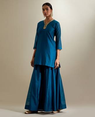 Blue plain chanderi sharara 4