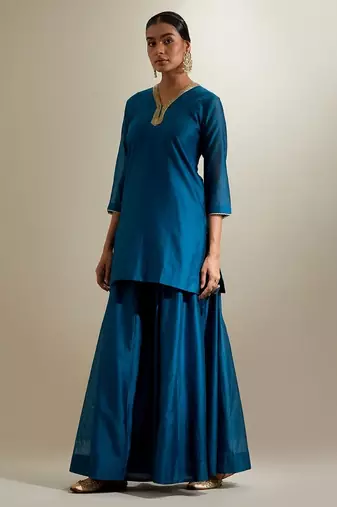 Blue plain chanderi sharara
