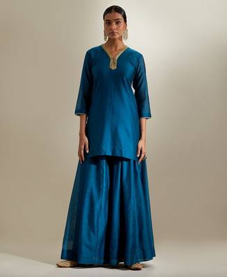 Blue plain chanderi sharara 5