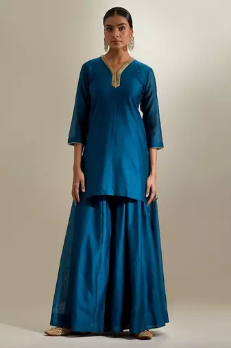 Blue plain chanderi sharara