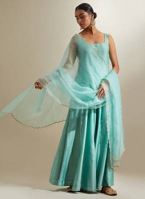 Blue plain chanderi sharara 1