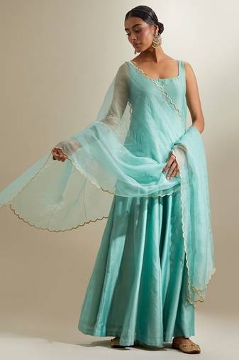 Blue plain chanderi sharara