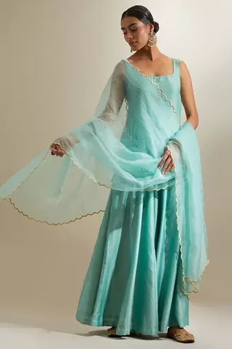 Blue plain chanderi sharara