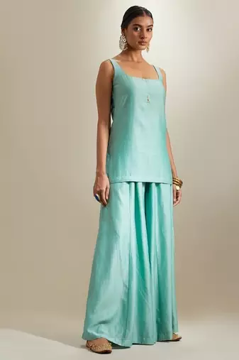 Blue plain chanderi sharara
