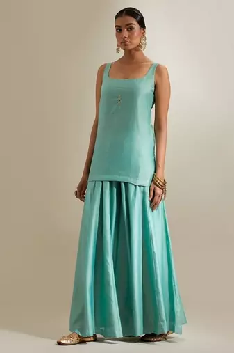Blue plain chanderi sharara