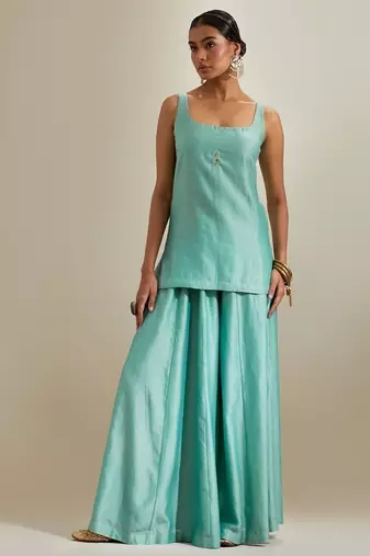 Blue plain chanderi sharara
