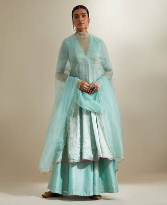 Blue plain silk anarkali 1