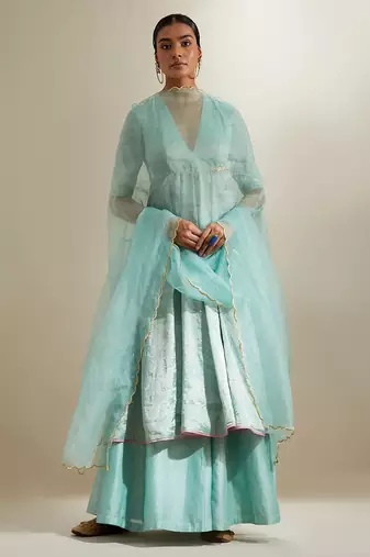 Blue plain silk anarkali