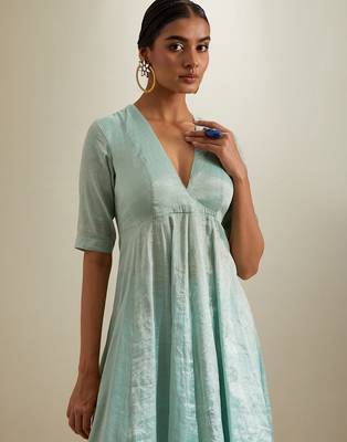 Blue plain silk anarkali 2