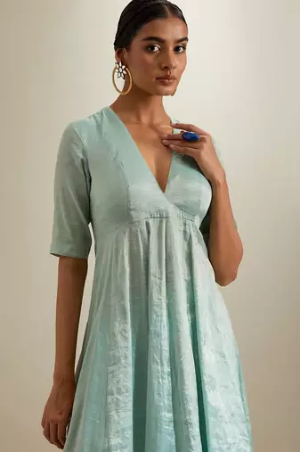Blue plain silk anarkali
